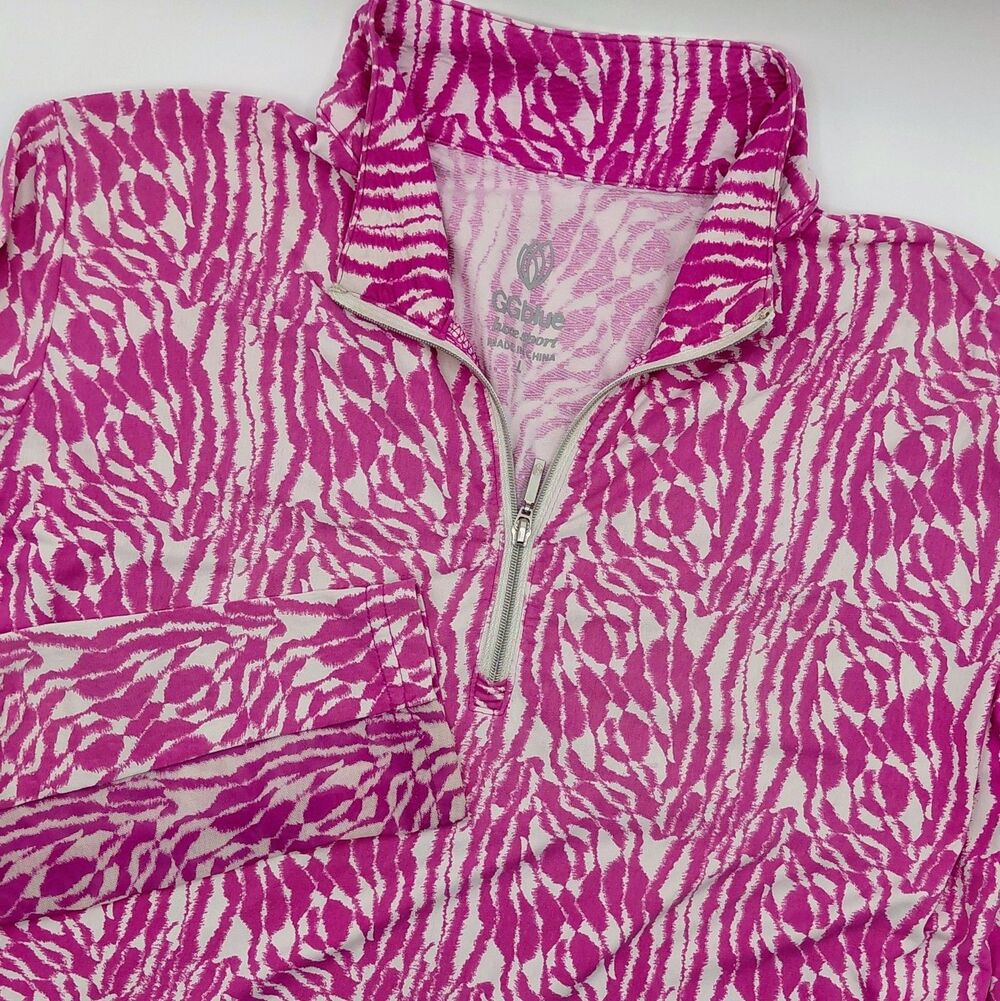 GG Blue Luxe Sport 1/4 Zip Pullover Women's Large Zebra Mesh Long Sleeves Golf